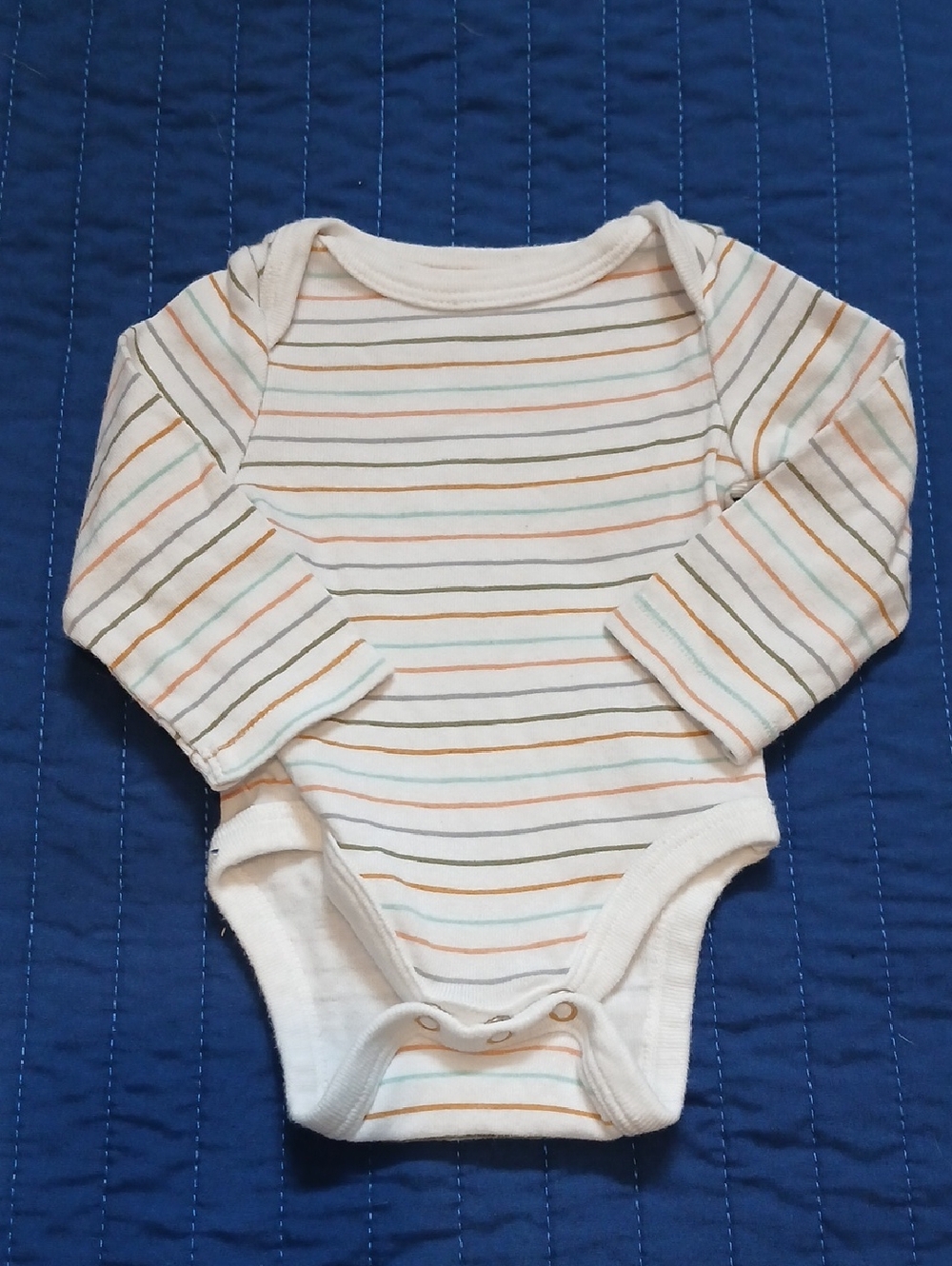 Cloud Island Striped Long-Sleeve Baby One-Piece Bodysuit - Cream w Stripes